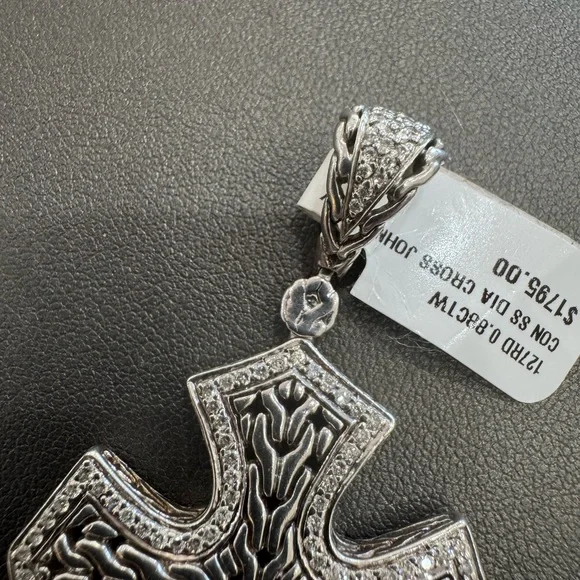 John Hardy Sterling Silver/ 18k Classic Chain Diamond Cross - Picture 9 of 10